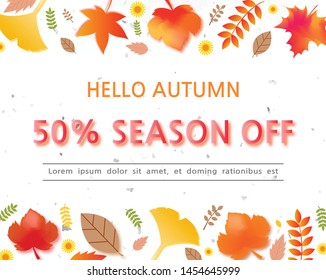 Autumn seasonal background frame with falling autumn leaves.Vector autumn illustration.
