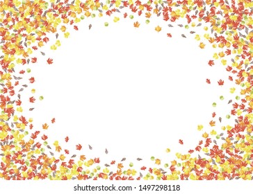 Autumn seasonal decoration. Scattered  autumn leaves frame. Vector fall illustration.