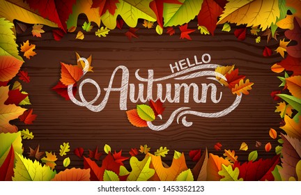 Autumn Seasonal Design with falling leaves and calligraphy lettering. Autumn special, vector illustration, abstract  concept art. Seasonal design for banner, poster, discount, e.t.c.