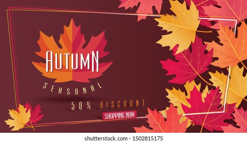 Autumn Seasonal Discount Card and Vector Web Banner