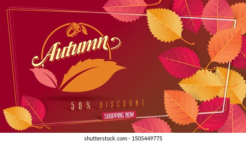 Autumn Seasonal Discount Card and Vector Web Banner