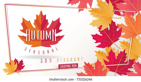 Autumn Seasonal Discount Card and Vector Web Banner