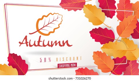 Autumn Seasonal Discount Card and Vector Web Banner