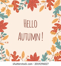 Autumn seasonal frame of leaves and berries. Template for banner ads, letters, notepad. Bright banner vector illustration