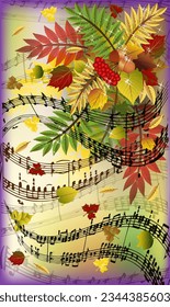 Autumn seasonal music card, vector illustration