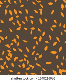Autumn seasonal scene of falling leaves seamless pattern. Vivid autumnal scenery in october or november. Botanical defoliation ornamental foliage swirling, orange leafage vector in flat style
