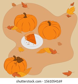 Autumn seasonal sweet pumpkin dishes.  Vector Illustration. 