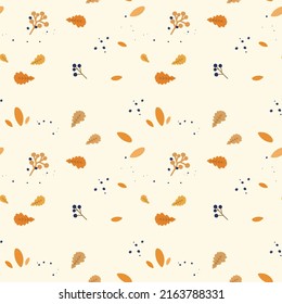 Autumn seasonal vector cozy illustration with orange leaves.