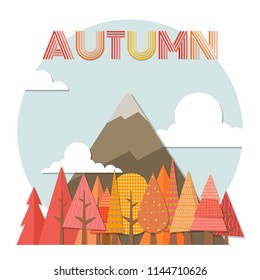 Autumn, Season's Greetings card design with forest and moutain.Vector illustration. 