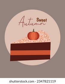 Autumn Seet Postcard with Flat Design and Pumpkin Cake
