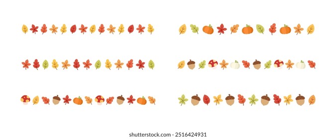 Frontera de separador de otoño para Halloween, otoño y temporada de Acción de Gracias. Vector aislado sobre fondo blanco.