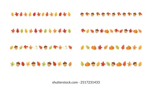 Frontera de separador de otoño para Halloween, otoño y temporada de Acción de Gracias. Vector aislado sobre fondo blanco.