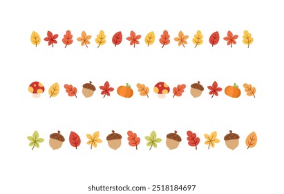 Autumn separator border for Halloween, Fall and Thanksgiving season set. Vector isolated on white background.