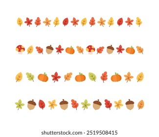 Autumn separator border for Halloween, Fall and Thanksgiving season set. Vector isolated on white background.