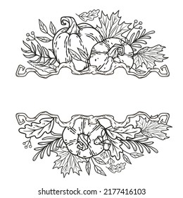 Autumn september composition with pumpkin candle and leaves. Halloween october invitation design, trick or treat decor