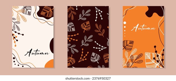Autumn. Set of abstract cards with autumn background. Drawings for a poster, card or background
