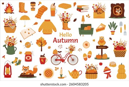 Autumn set. Set of autunm elements. Collection of fall season cliparts. Autumn concept.