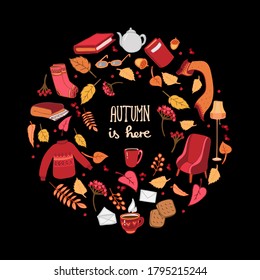 otoño en círculo sobre el fondo negro