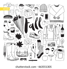Autumn set. Clothes, shoes and items.