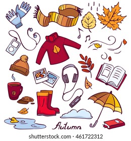 Autumn set of colored vector elements for design and illustration.