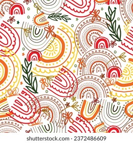 Autumn set of colorful rainbows. Collection of brown children's flat vector illustrations. Design for children's clothing, posters, prints, postcards, backgrounds.