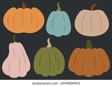 Autumn set of colourful colourful pumpkins on isolated background. Perfect for thanksgiving, harvest, autumn season. Flat style