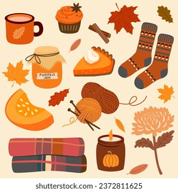 Autumn set of cozy design elements. Vector illustration.