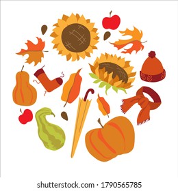 Autumn set. Cute elements collection, vector illustration in flat style