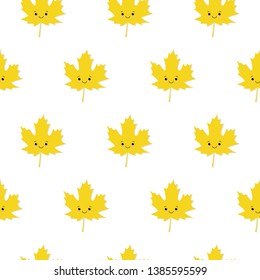 Autumn Set of Cute Yellow Maple Leaves on White Background,