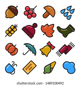 Autumn set. Different colored elements on an autumn theme. Vector stock illustration.