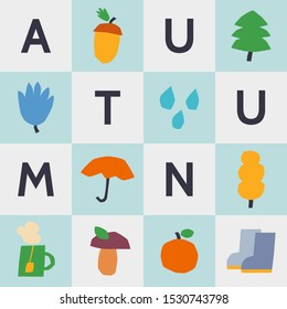 Autumn set of elements in colorful style. Clipart for posters, greeting cards.