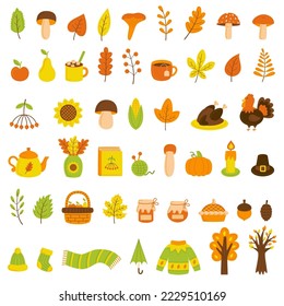 Autumn set. Fall elements. Vector illustrations.