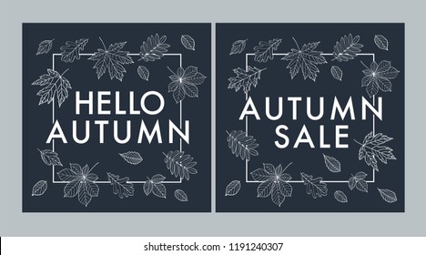 Autumn set. Fall of the leaves. Promotional poster with hand drawn autumn leaves. Black and white. Vector.