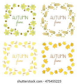 Autumn set of floral square frames. Collection, leaves, branches, autumn. 