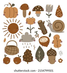 Autumn set with gifts of nature. Vector illustration in warm colors on a white background for your design