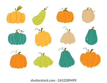 Autumn set, hand drawn elements, fall leaves, mushrooms pumpkins , and other. Perfect for web, card, poster, cover, tag, invitation, sticker kit. Vector illustration