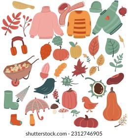 Autumn set hand drawn icons collection