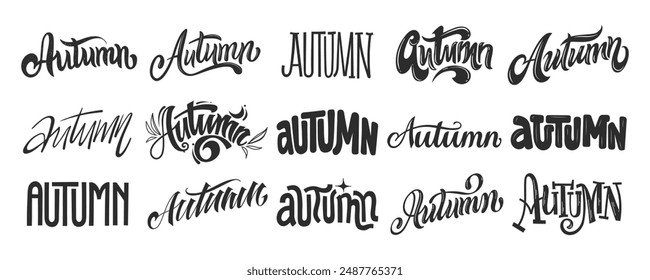 Autumn. Set hand Lettering and calligraphy. Collection vector text. Template for fall, harvest season design.