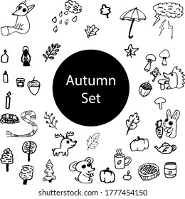 Autumn set. Hand-drawn illustration. It can be used in the design of postcards, textiles, products for children, etc