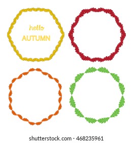 Autumn set a hexagonal framework of oak leaves Hello Autumn. Vector illustration.