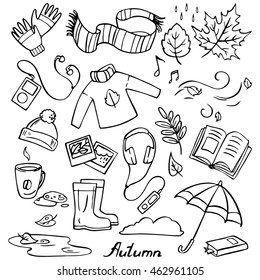 Autumn set of line drawings for design and illustration.