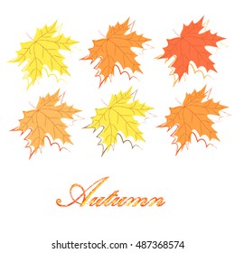 Autumn, a Set of Maple Leaves, Vector Illustration