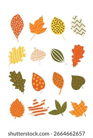 Autumn set of natural elements. Set of autumn branches with leaves, berries, mushrooms, nuts. Colored flat vector illustration on white background