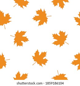 Autumn Set of Orange Maple Leaves on White Background, Vector Version