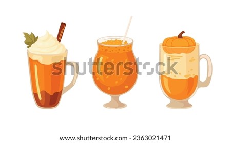 Autumn set of pumpkin drinks fresh and pumpkin latte.. Autumn mood. Vector illustrated element.