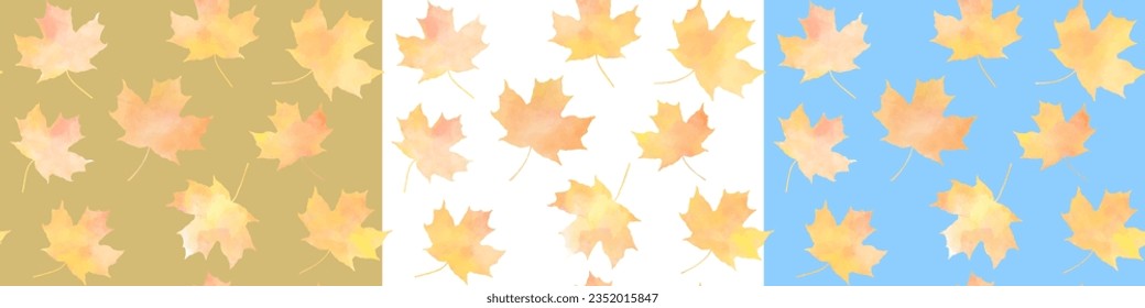 Autumn set seamless vector watercolor pattern with isolated maple leaves on blue sky. Hand drawn fall wallpaper design for cards, flyers, poster, cover, prints. Back to school. Autumn background.	