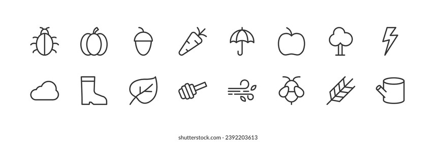 autumn set of simple line icons. Collection of web icons for UIUX design. Editable vector stroke 48x48 Pixel Perfect