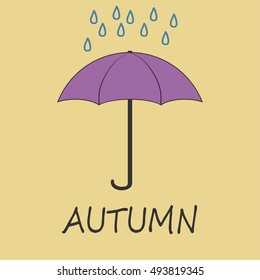 Autumn. Set of autumn with an umbrella and rain drops. Vector illustration.