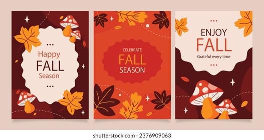 Autumn. Set of vector illustrations. Patterns and simple pictures. Hello Autumn. Background for sale banner, poster, flyer, cover.