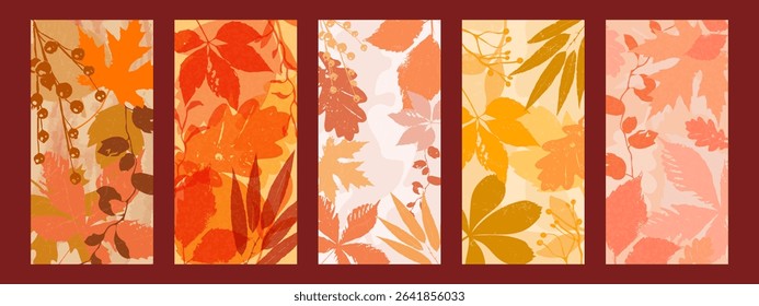 Autumn sheet abstract package for the digital background. The autumn season is the texture of art with natural foliage. Poster, history of social networks, wallpaper design. Vector.